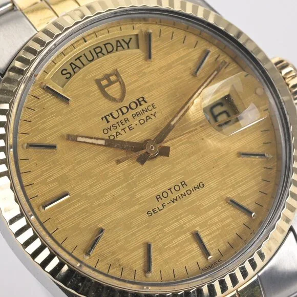 Tudor Oyster Prince Date-Day 94613 Linen Dial 36mm 18k Gold Men's Watch - Picture 3 of 8